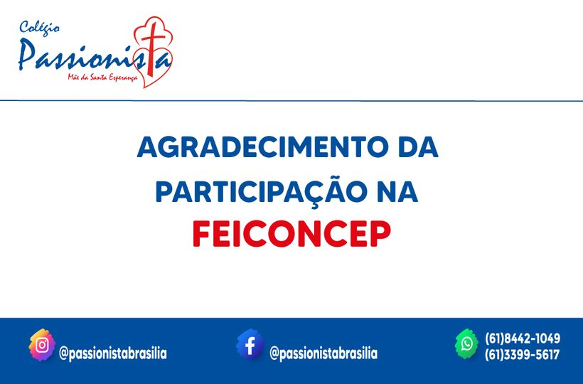 Agradecimento na participa��o da FEICONCEP M�e da Santa Esperan�a