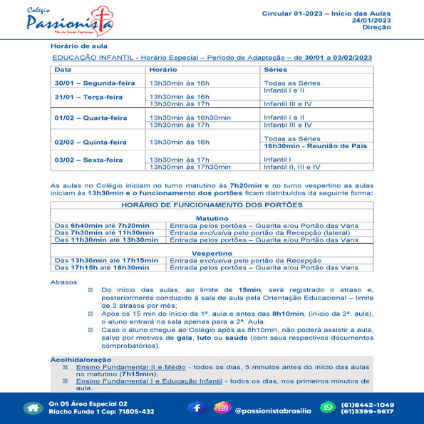 Hor�rio de Aulas M�e da Santa Esperan�a